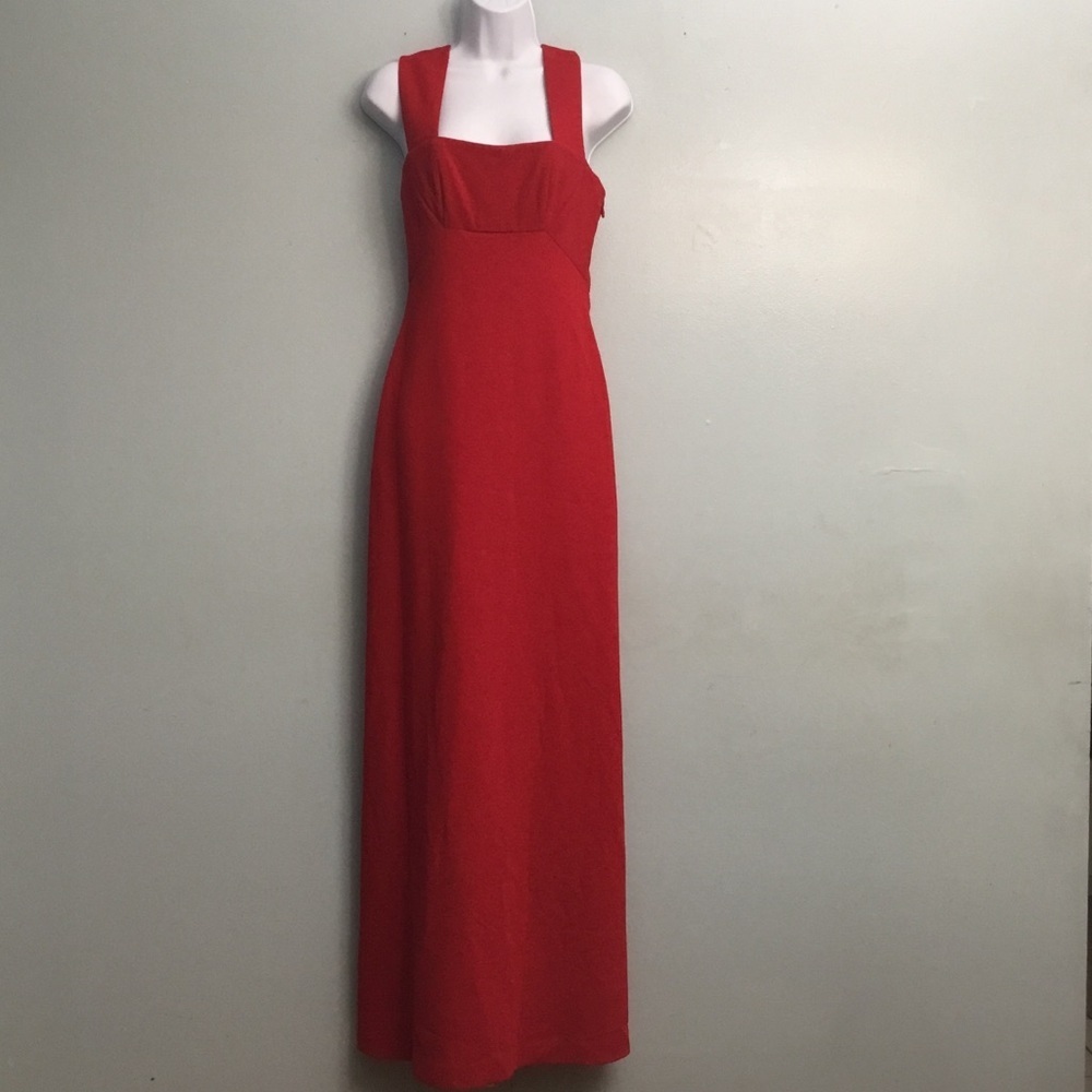 BCBG Vibrant Red Square Neck Sheath Maxi Dress for Prom - Picture 2 of 15